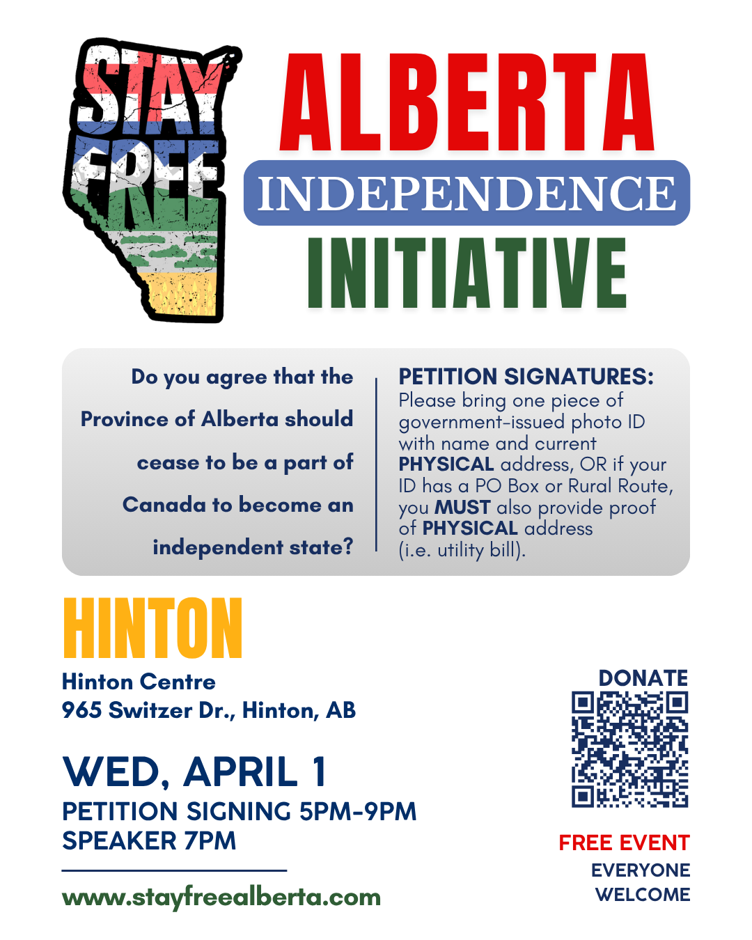 Townhall & Signing Event | Wednesday, April 1 | Hinton | Stay Free Alberta